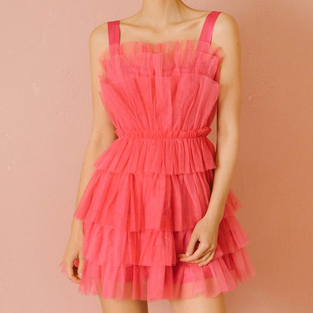 Frilled with Romance Tulle Dress in Hot Pink